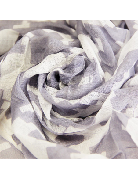 Étole 100% coton - Pied de coq difforme blanc fond gris apia