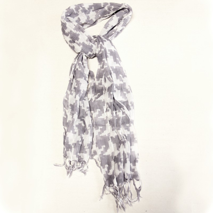 Étole 100% coton - Pied de coq difforme blanc fond gris apia