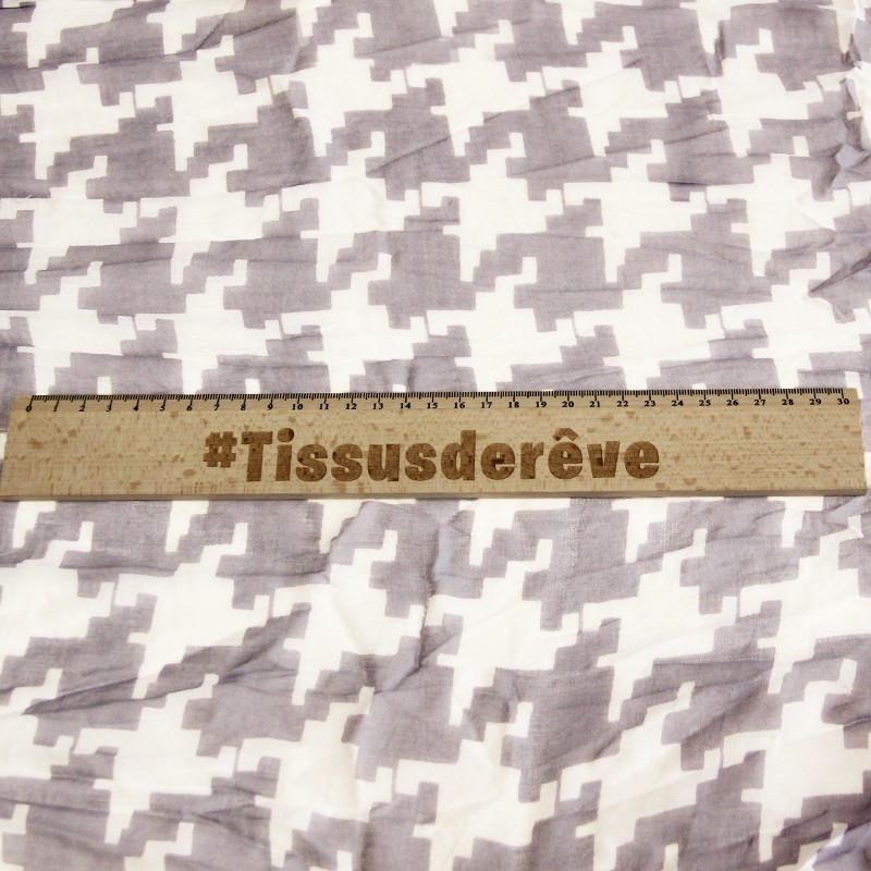 Étole 100% coton - Pied de coq difforme blanc fond gris apia