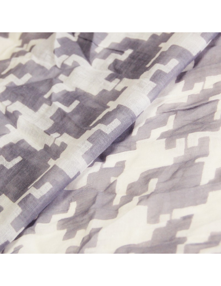 Étole 100% coton - Pied de coq difforme blanc fond gris apia