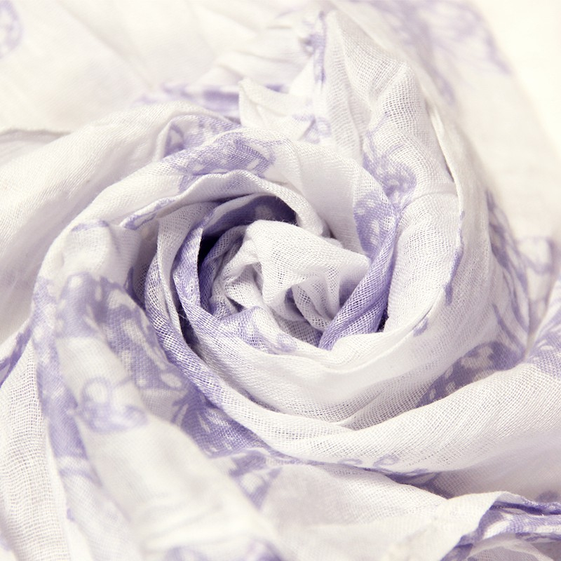 Étole 100% coton - Papillon violet fond blanc