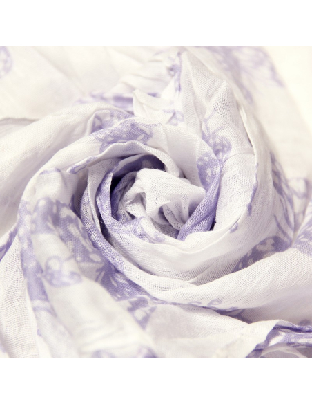 Étole 100% coton - Papillon violet fond blanc