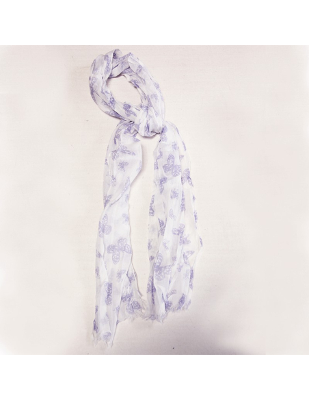 Étole 100% coton - Papillon violet fond blanc