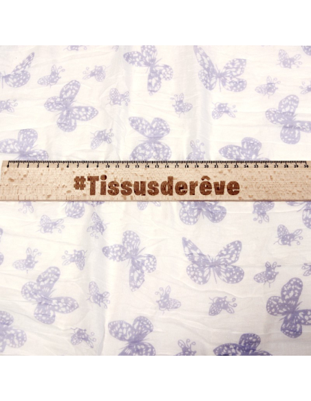 Étole 100% coton - Papillon violet fond blanc