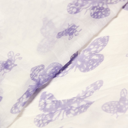 Étole 100% coton - Papillon violet fond blanc 2