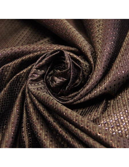 Tissu brocard - Carreau bronze scintillant fond marron clair
