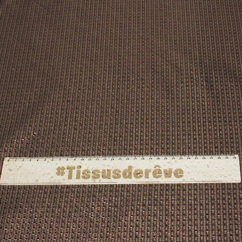 Tissu brocard - Carreau bronze scintillant fond marron clair