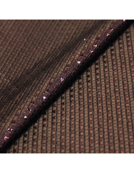 Tissu brocard - Carreau bronze scintillant fond marron clair