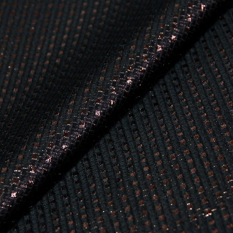 Tissu brocard - Carreau bronze scintillant fond noir