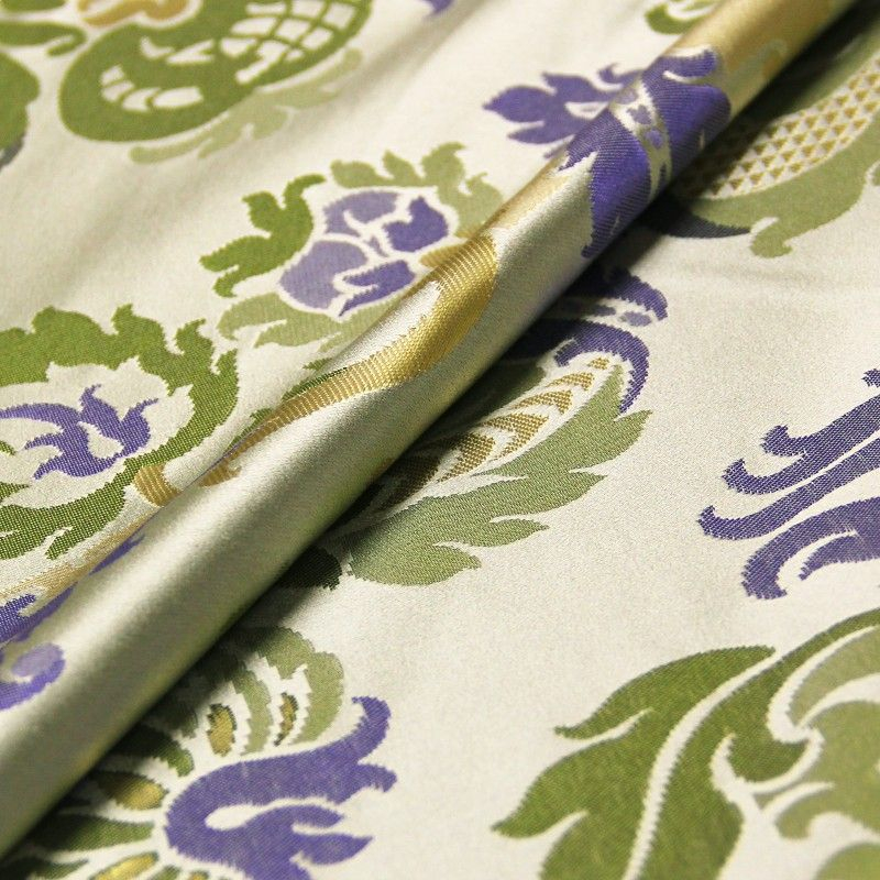 Tissu brocard - Motif baroque violet & vert 