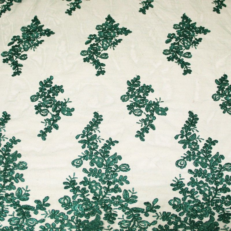 Tulle brodé fleuri - Émeraude