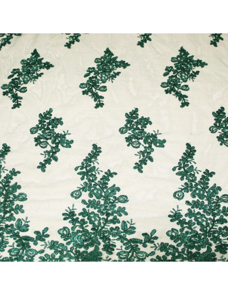 Tulle brodé fleuri - Émeraude