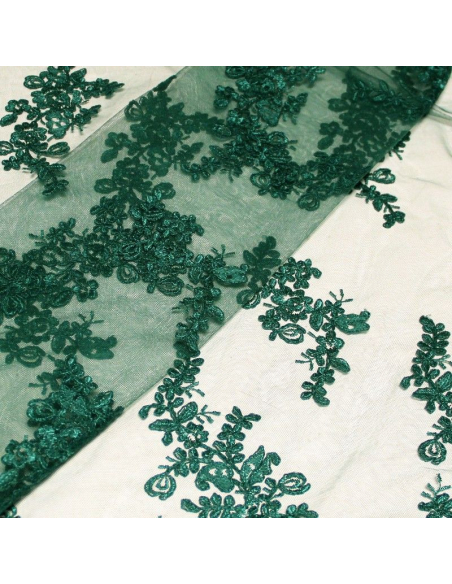 Tulle brodé fleuri - Émeraude