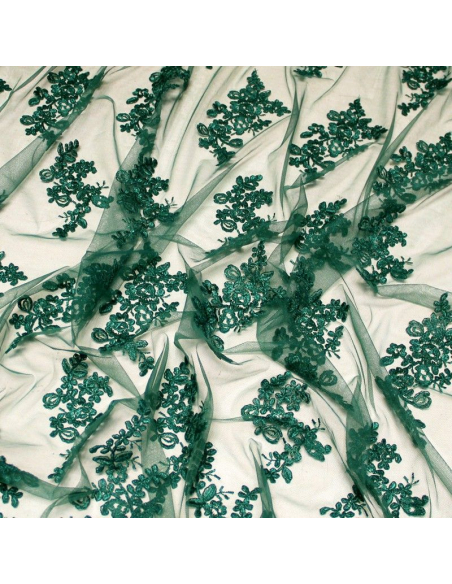 Tulle brodé fleuri - Émeraude