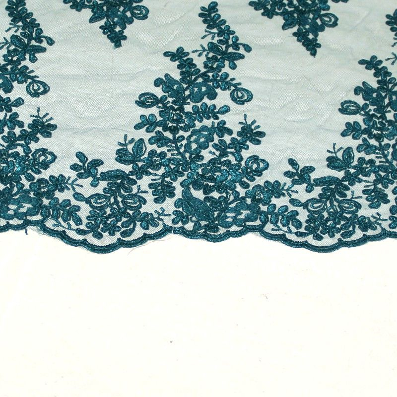 Tulle brodé fleuri - Canard