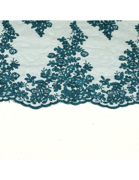 Tulle brodé fleuri - Canard