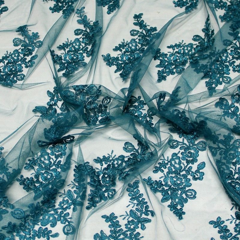 Tulle brodé fleuri - Canard