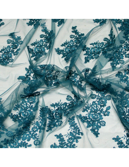 Tulle brodé fleuri - Canard