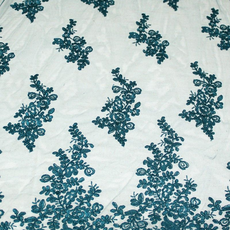 Tulle brodé fleuri - Canard