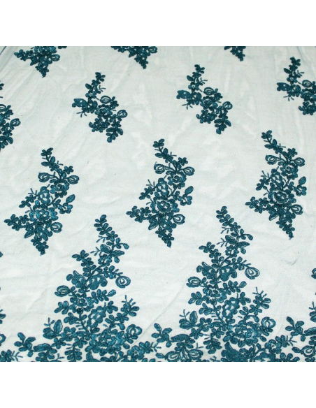 Tulle brodé fleuri - Canard