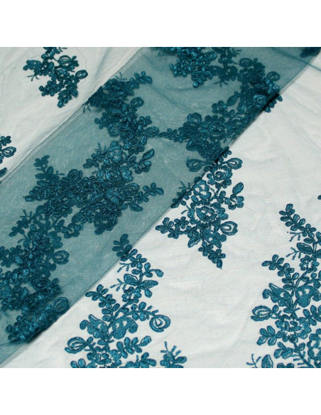 Tulle brodé fleuri - Canard