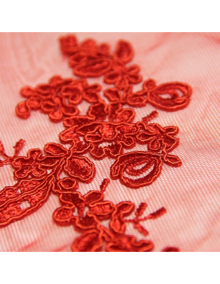 Tulle brodé fleuri - Rouge