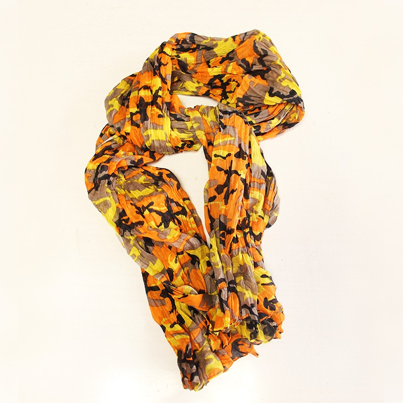 Chèche 100% coton - Impression camouflage orange & jaune