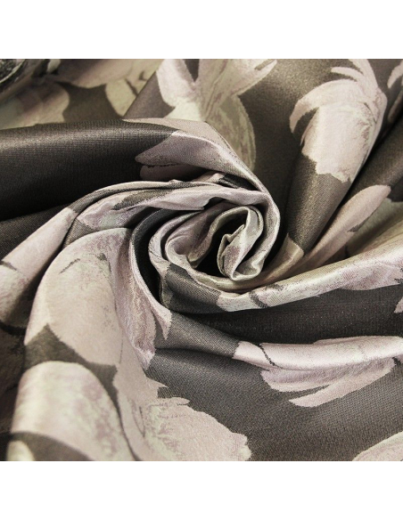 Tissu broché - Motif fleur gris fond lila 