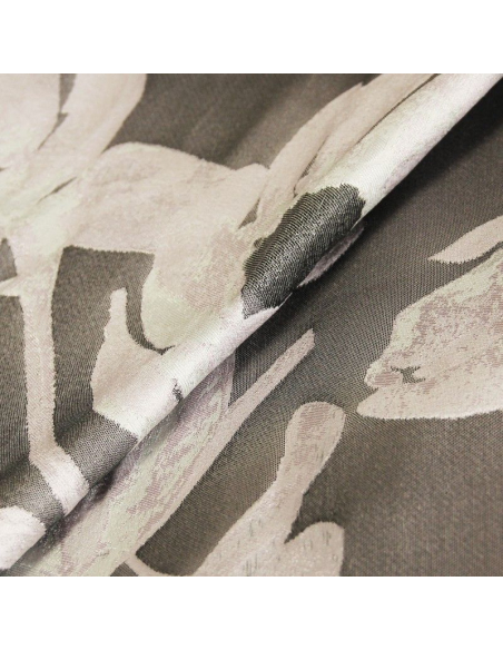 Tissu broché - Motif fleur gris fond lila 