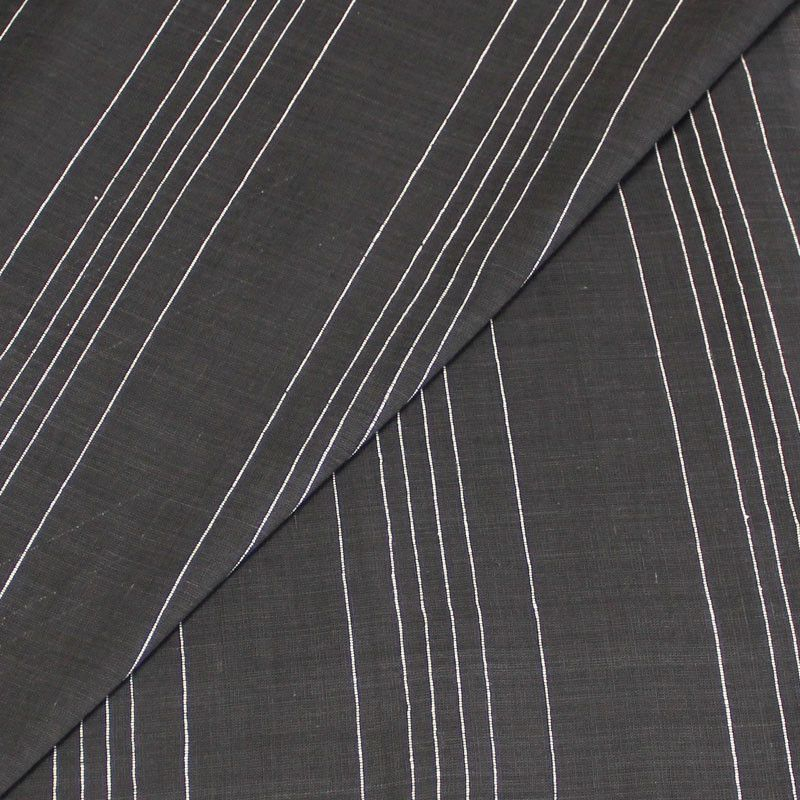 Étoffe de lin & coton - Rayé tissé-teint blanc fond gris foncé