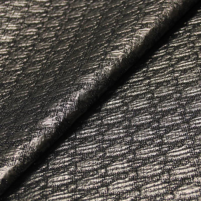 Tissu broché - Motif abstrait argenté fond anthracite