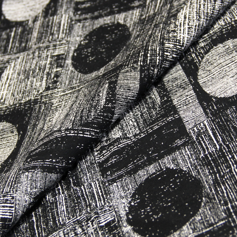 Toile 100% coton - Motif géométrique cercle rayé abstrait noir & blanc