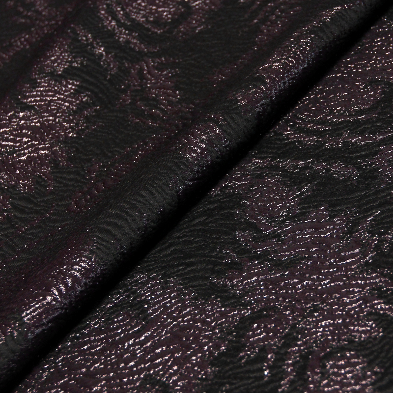 Tissu broché - Motif baroque violet scintillant fond noir