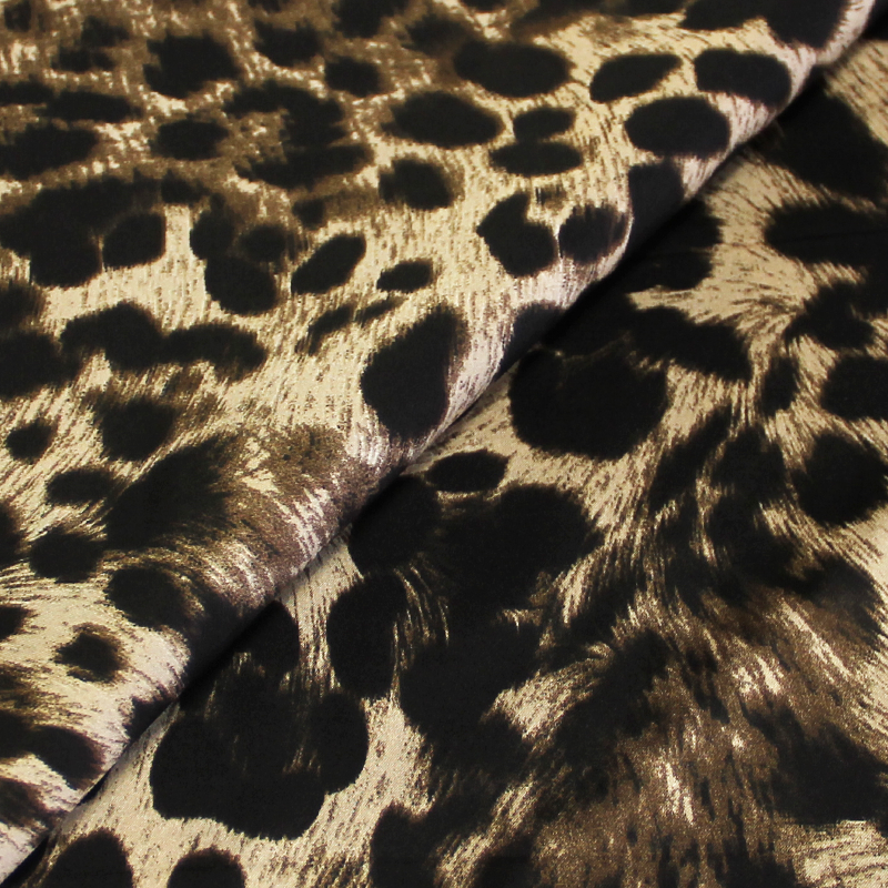 Satin 100% polyester - Tacheté léopard & guépard noir et beige