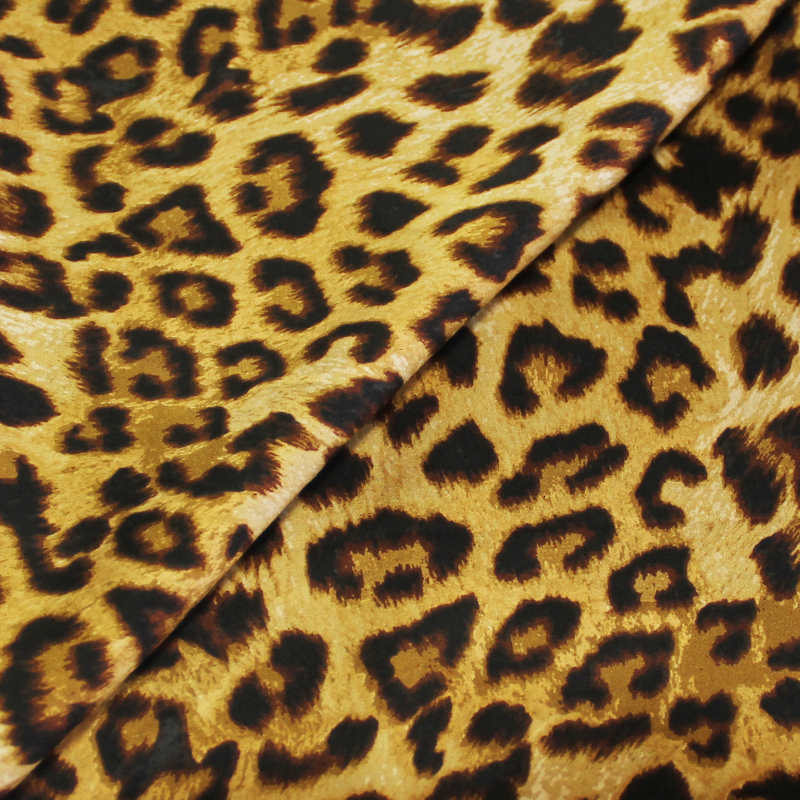 Satin - Tacheté léopard noir & marron fond jaune