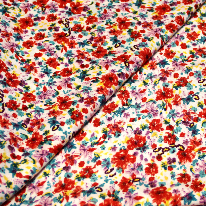 Javanaise imprimé - Fleuri canard & rouge fond blanc
