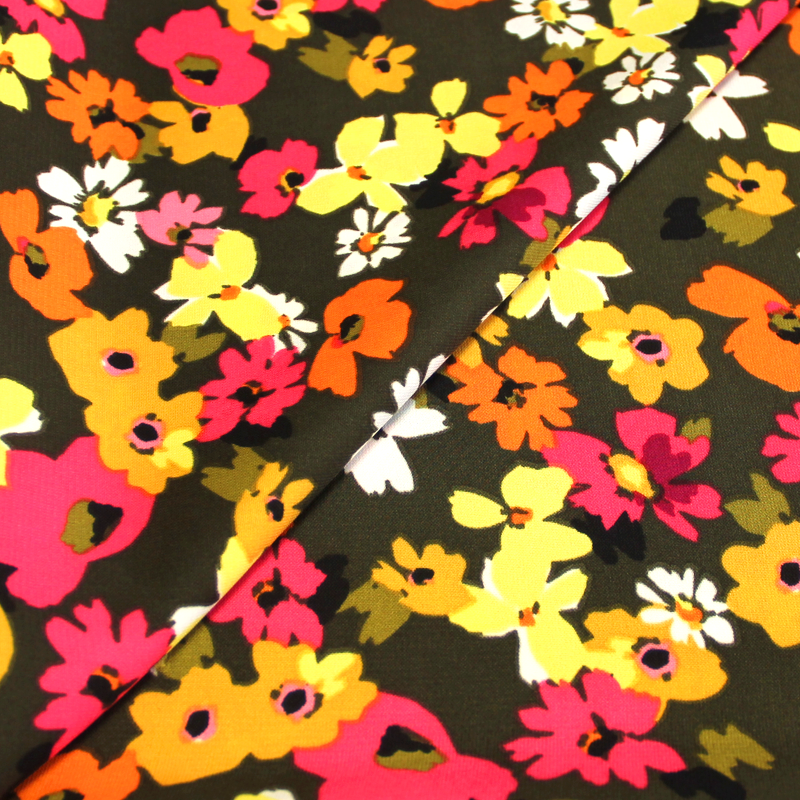 Javanaise imprimé - Fleuri multicolore fond kaki
