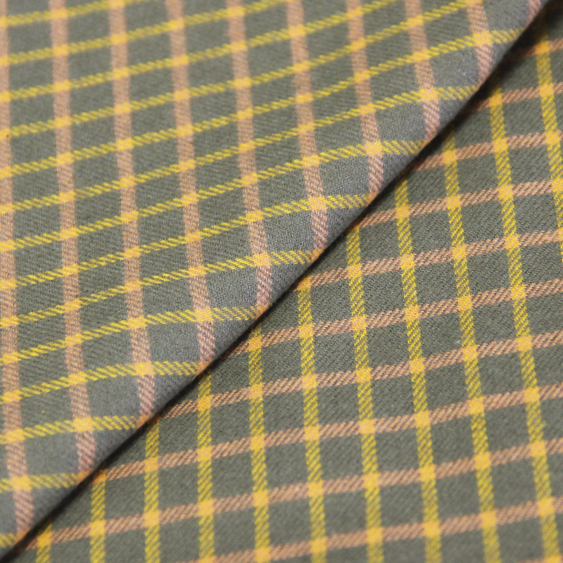 Flanelle tissé-teint 100% coton - Carreau jaune & orange fond vert