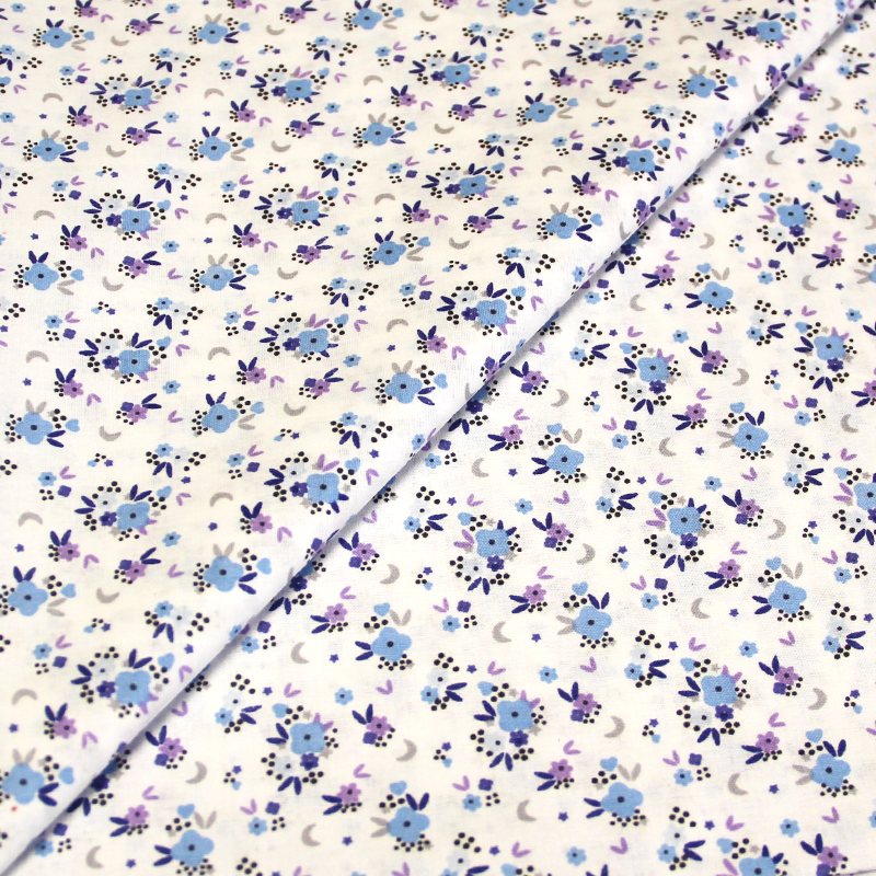Toile 100% coton - Petite fleur bleu