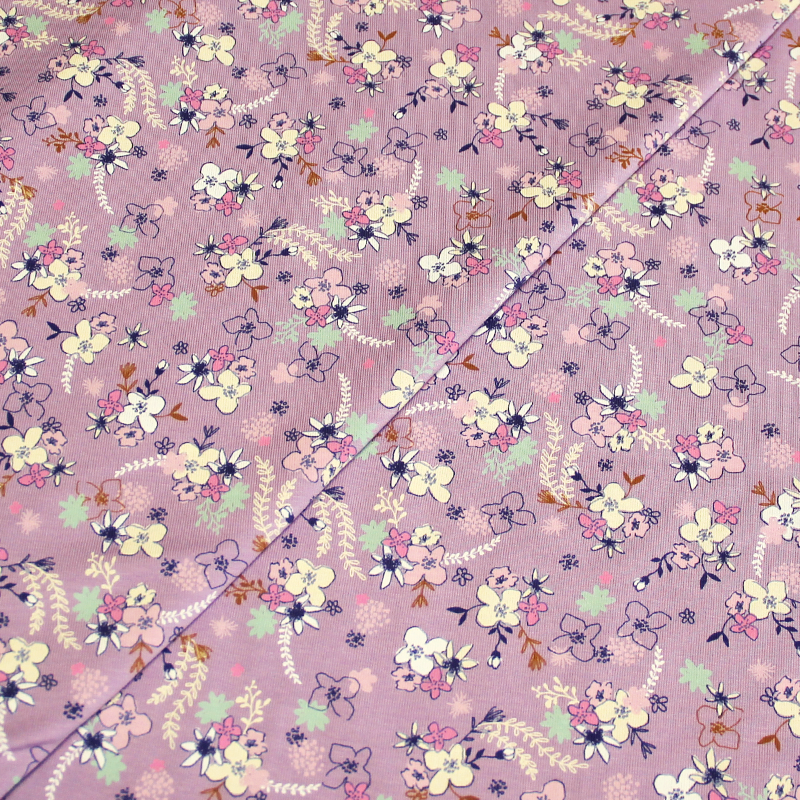 Jersey imprimé - Flower multicolore fond lilas