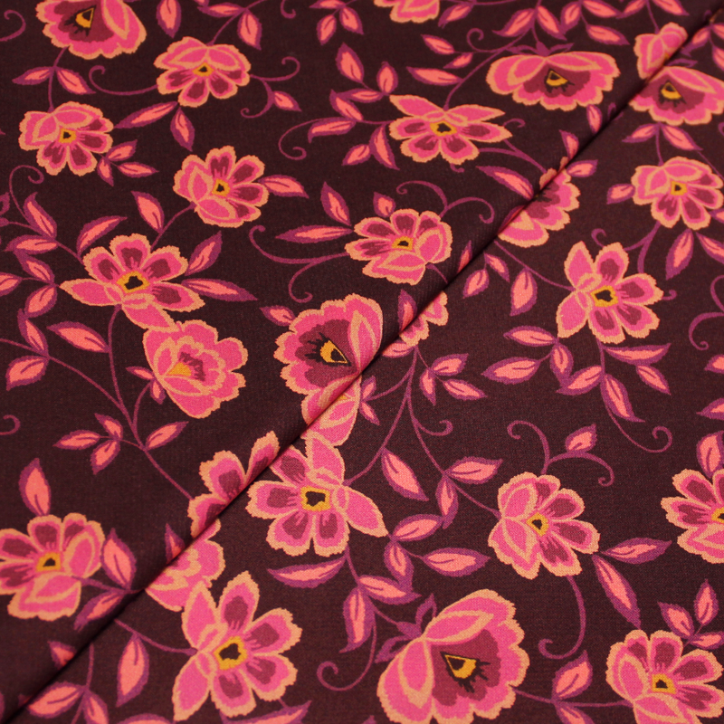 Javanaise - Fleuri rose fond bordeaux