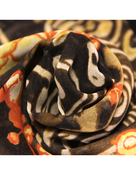Foulard 100% soie - Motif tribal & fleur