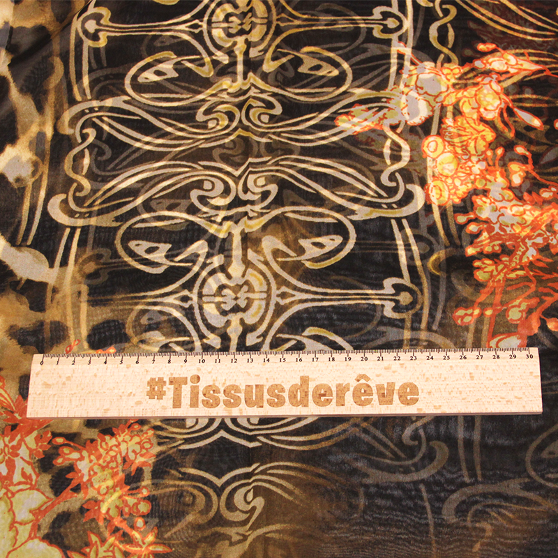 Foulard 100% soie - Motif tribal & fleur