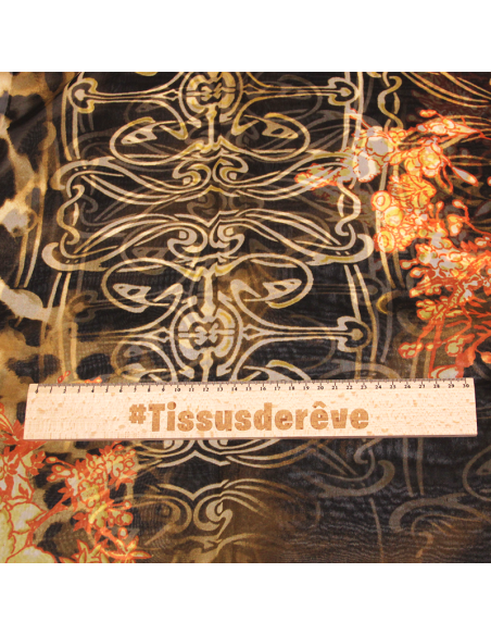 Foulard 100% soie - Motif tribal & fleur