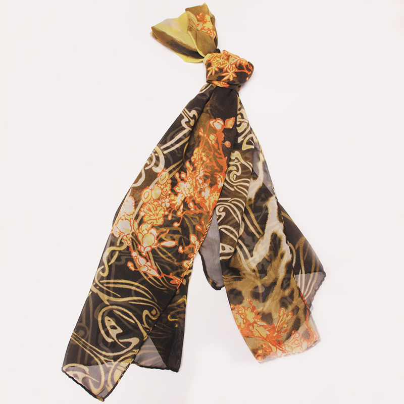 Foulard 100% soie - Motif tribal & fleur