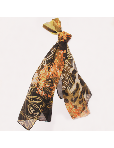 Foulard 100% soie - Motif tribal & fleur