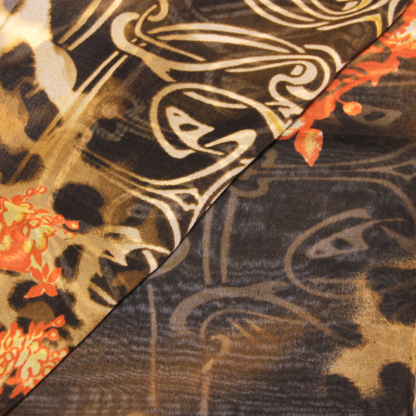 Foulard 100% soie - Motif tribal & fleur 2