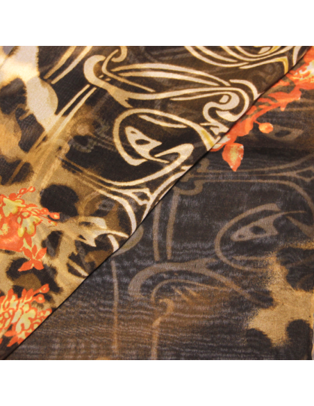 Foulard 100% soie - Motif tribal & fleur