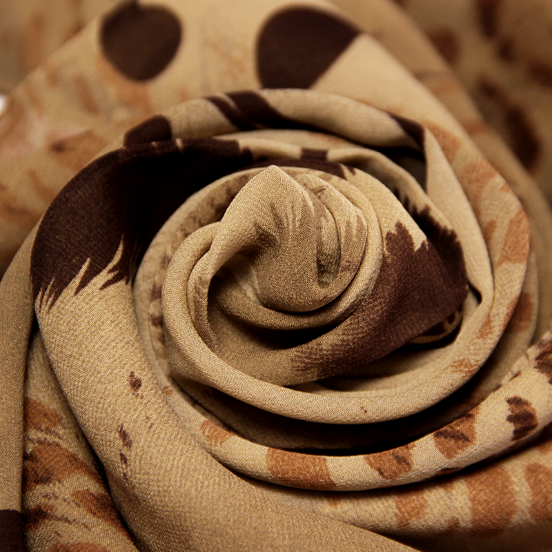 Foulard 100% soie - Fauve & palmier fond moka