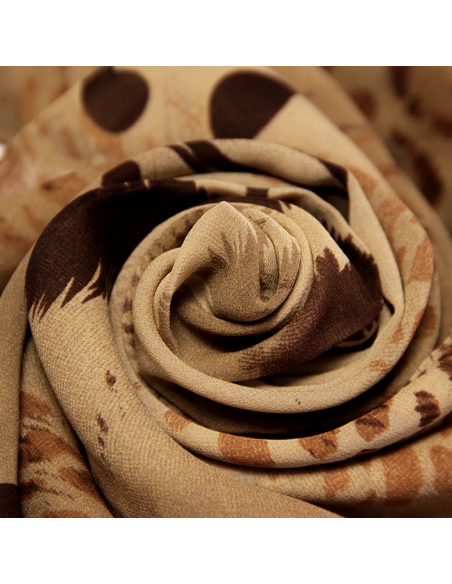 Foulard 100% soie - Fauve & palmier fond moka